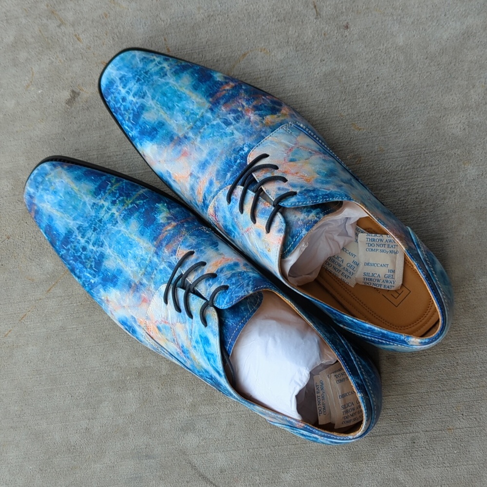 Thatcher Finch Men's Blue Colored Marbled Luxury Dress Shoes Size 13